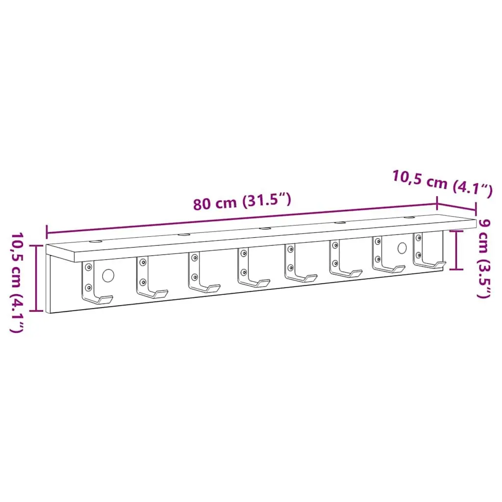 Wall-Mounted Coat Rack Organizer Modern White Engineered Wood 80 x 10.5 x 10.5 cm