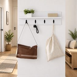 Wall-Mounted Coat Rack in White for Hallway Storage 60cm