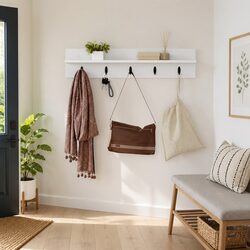 White Engineered Wood Wall-Mounted Coat Rack 80cm