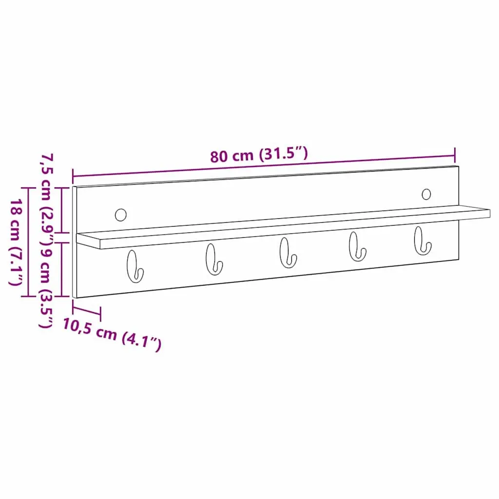 Wall-Mounted Coat Rack White 80cm Engineered Wood