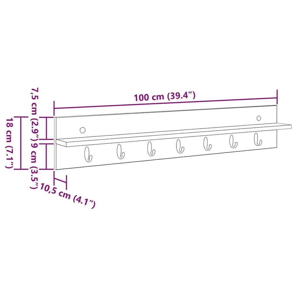 Wall-Mounted Coat Rack White Modern 100 x 10.5 x 18 cm Engineered Wood