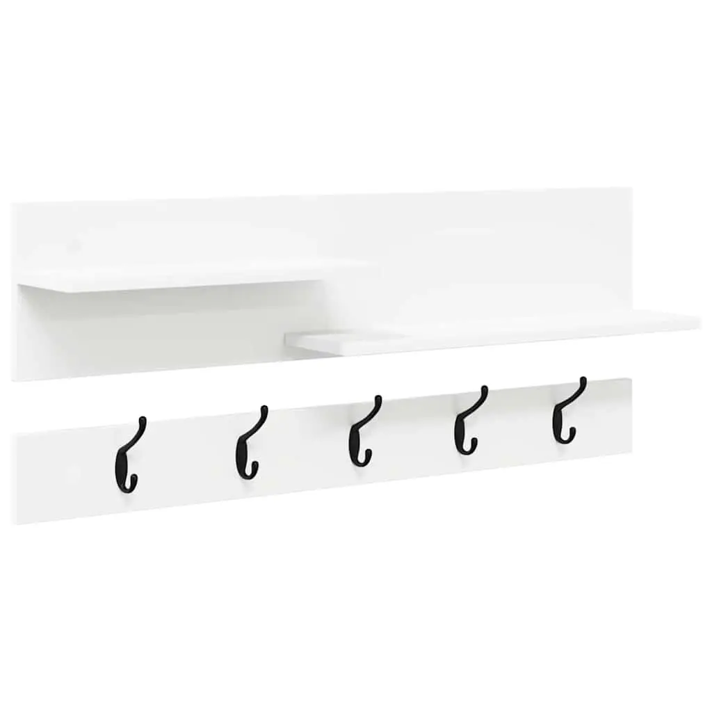 Wall-Mounted Coat Rack White Engineered Wood 90cm Hooks Shelves