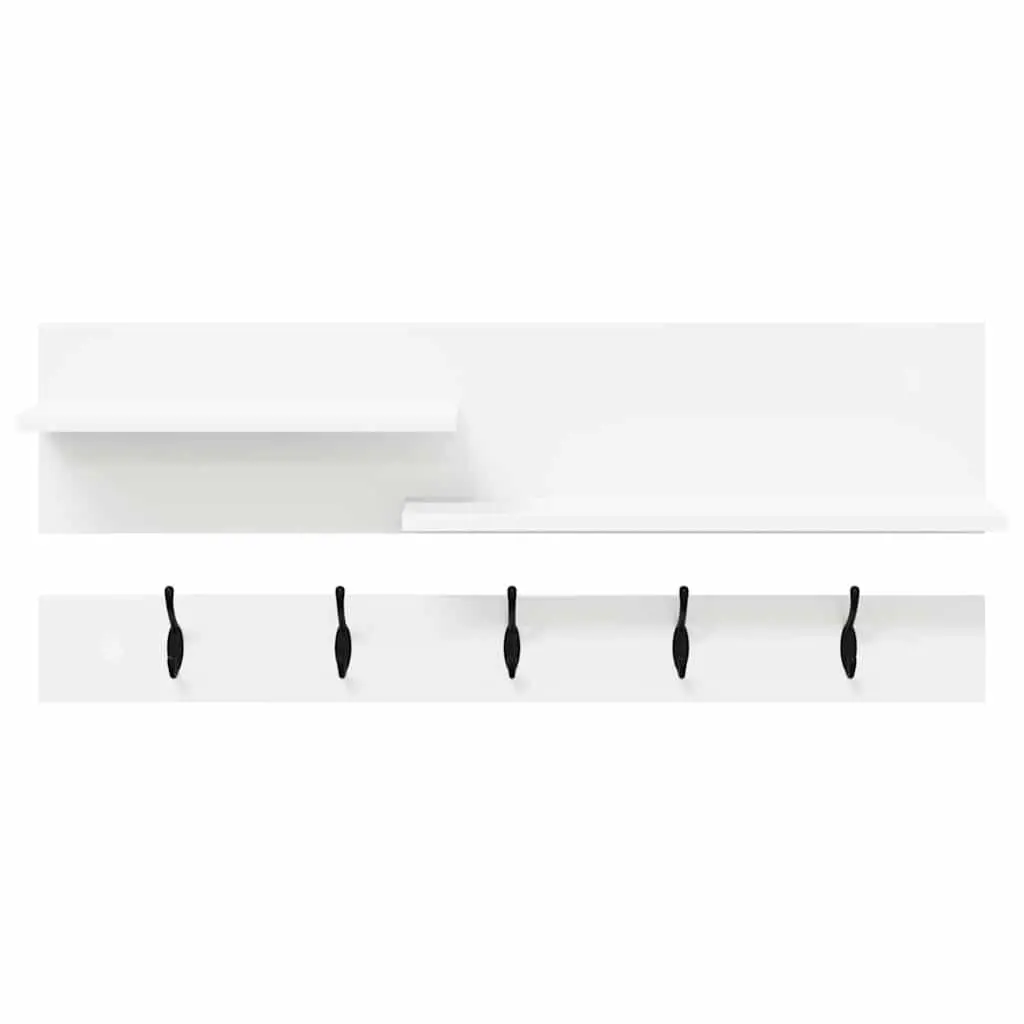 Wall-Mounted Coat Rack White Engineered Wood 90cm Hooks Shelves