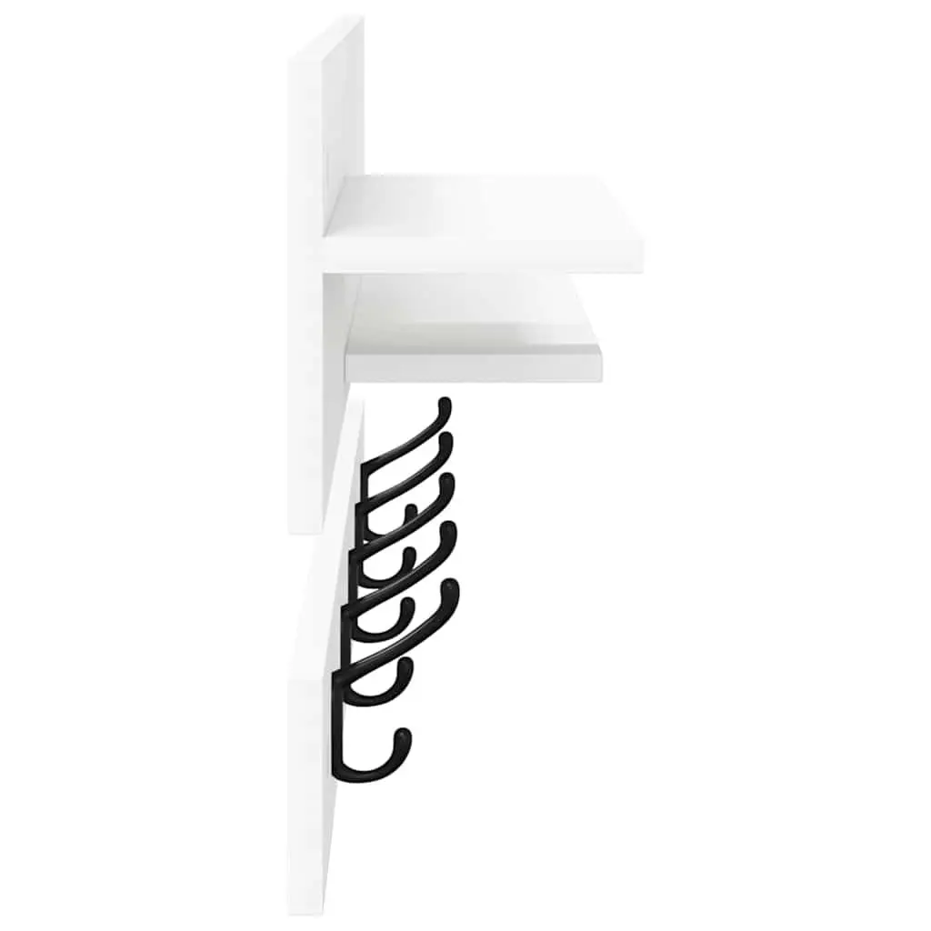 Wall-Mounted Coat Rack White Engineered Wood 90cm Hooks Shelves