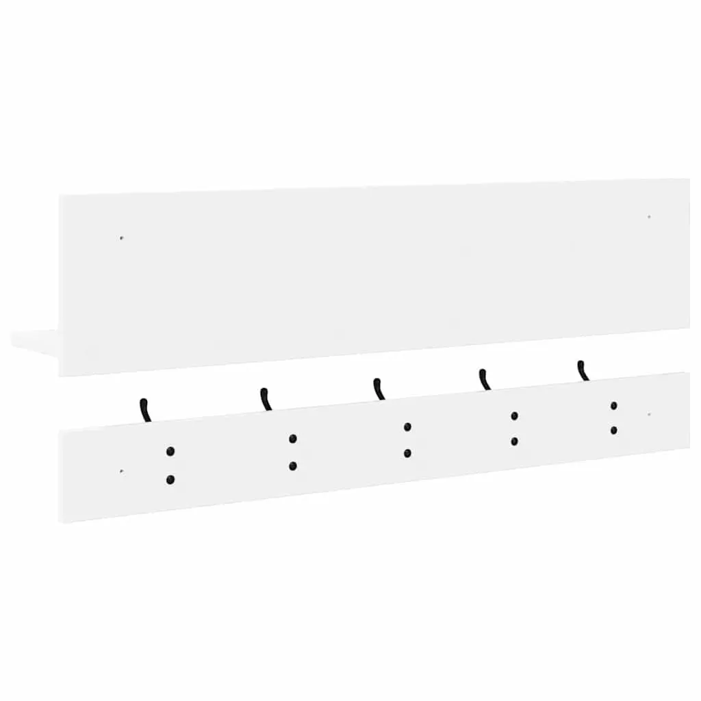 Wall-Mounted Coat Rack White Engineered Wood 90cm Hooks Shelves
