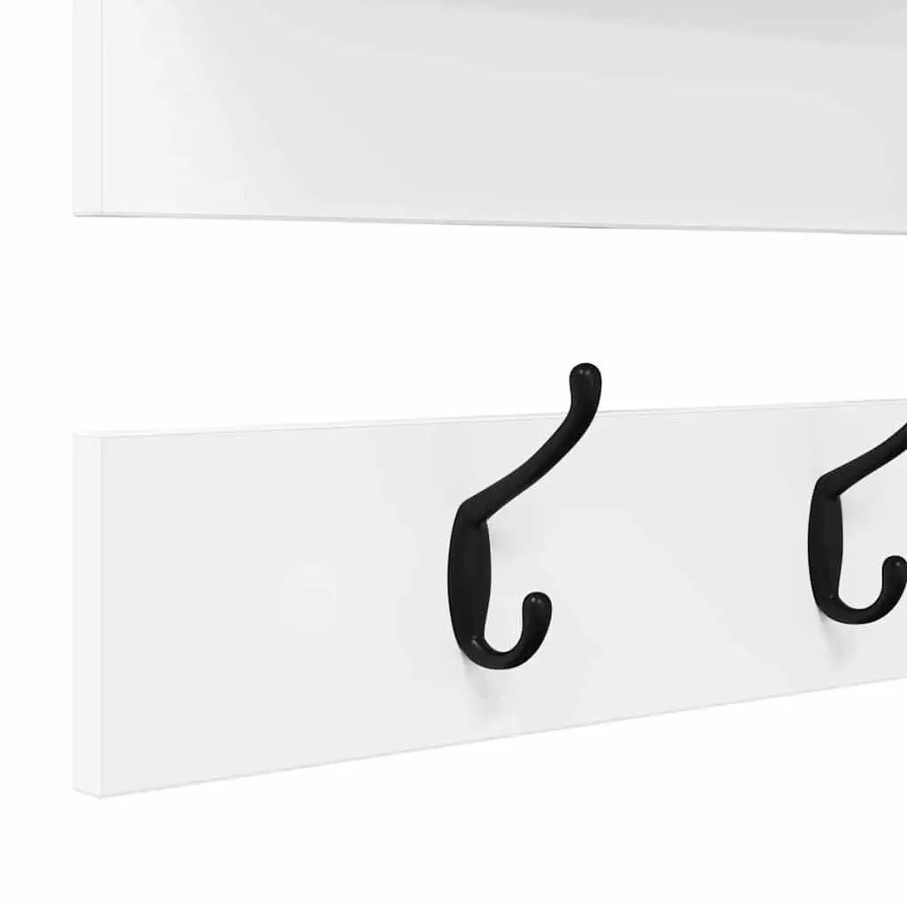 Wall-Mounted Coat Rack White Engineered Wood 90cm Hooks Shelves
