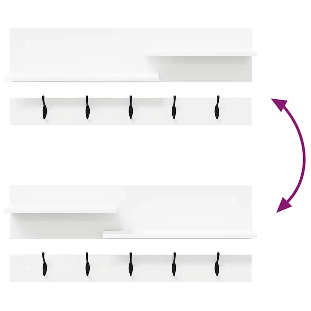 Wall-Mounted Coat Rack White Engineered Wood 90cm Hooks Shelves