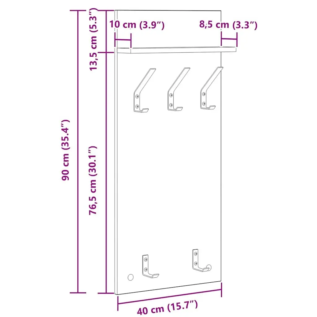 Coat Rack Wall Mounted White Engineered Wood Storage 40x10x90cm Hallway Entryway