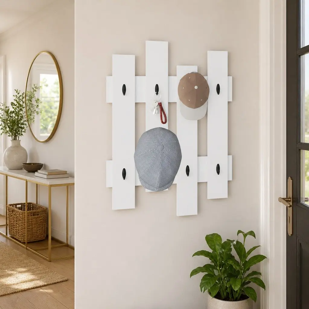Wall-Mounted Coat Rack Modern White 60x82cm Engineered Wood