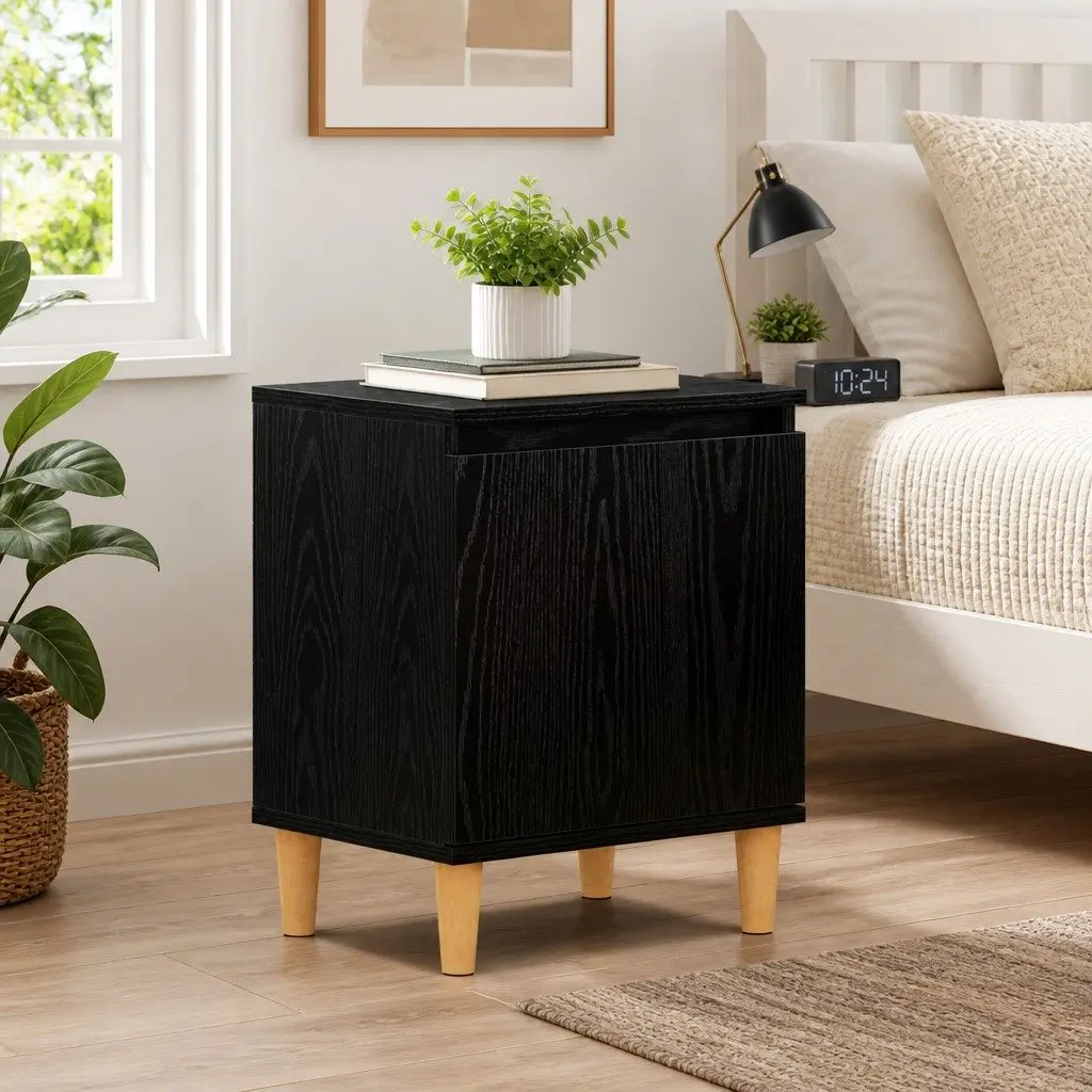 Bedside Cabinet Black Oak 40 x 30 x 50 cm Modern Engineered Wood Nightstand