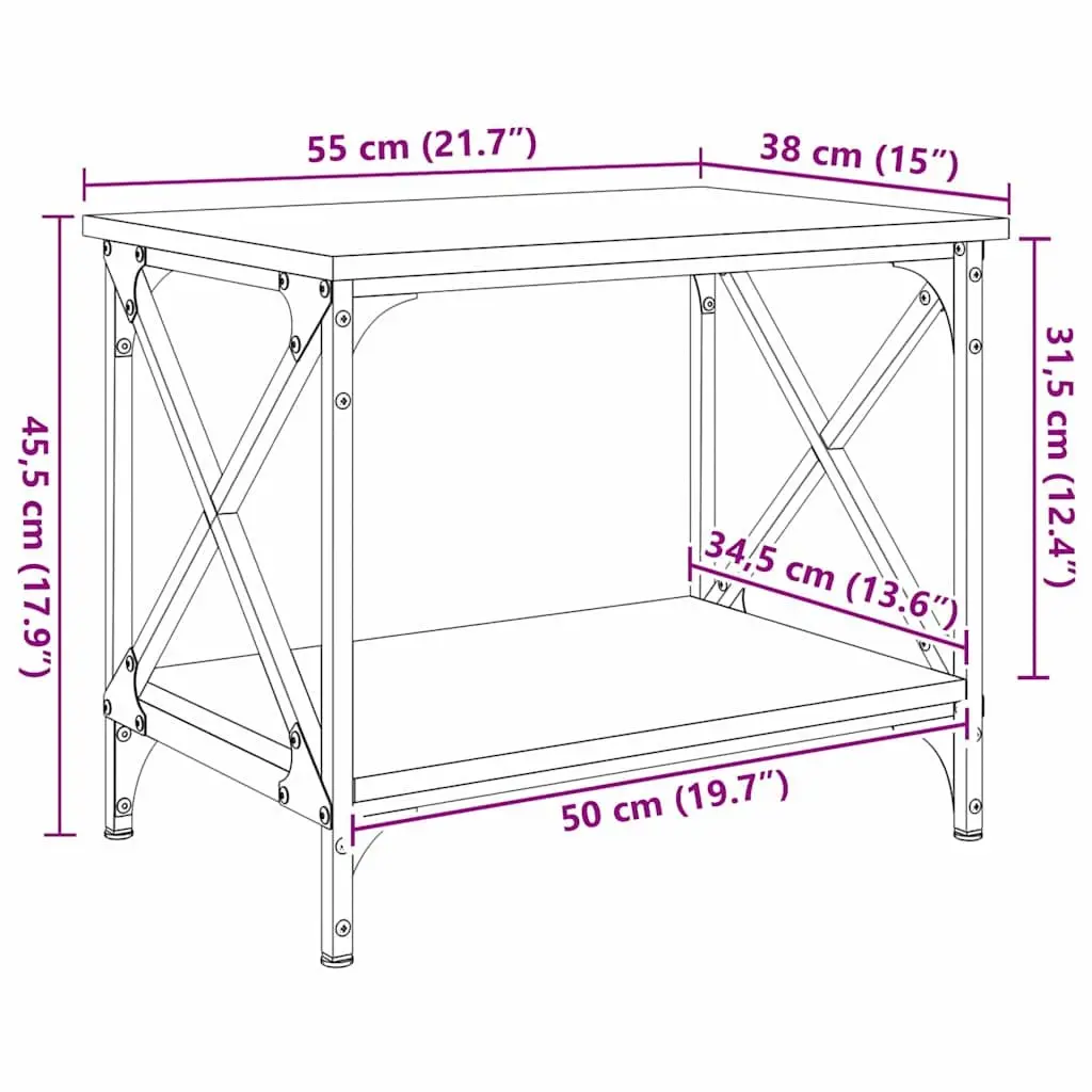 Coffee Table Black Oak 55cm Engineered Wood Steel Frame Indoor Living Room Accent Table
