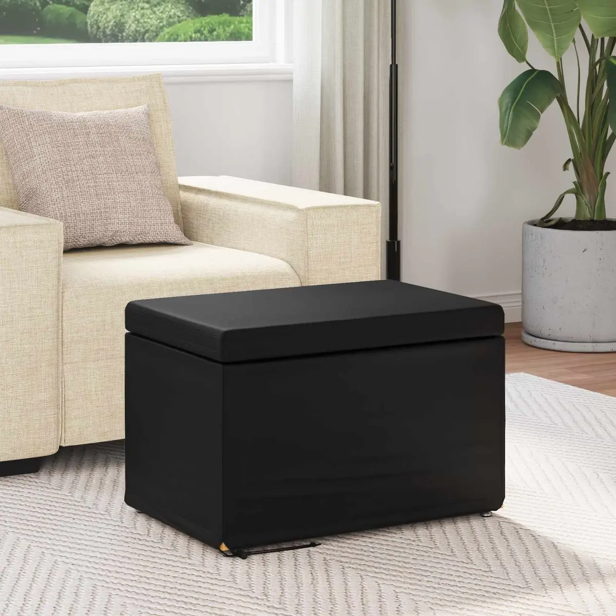 Black Backless Bar Stool with Soft Cushion for Dining