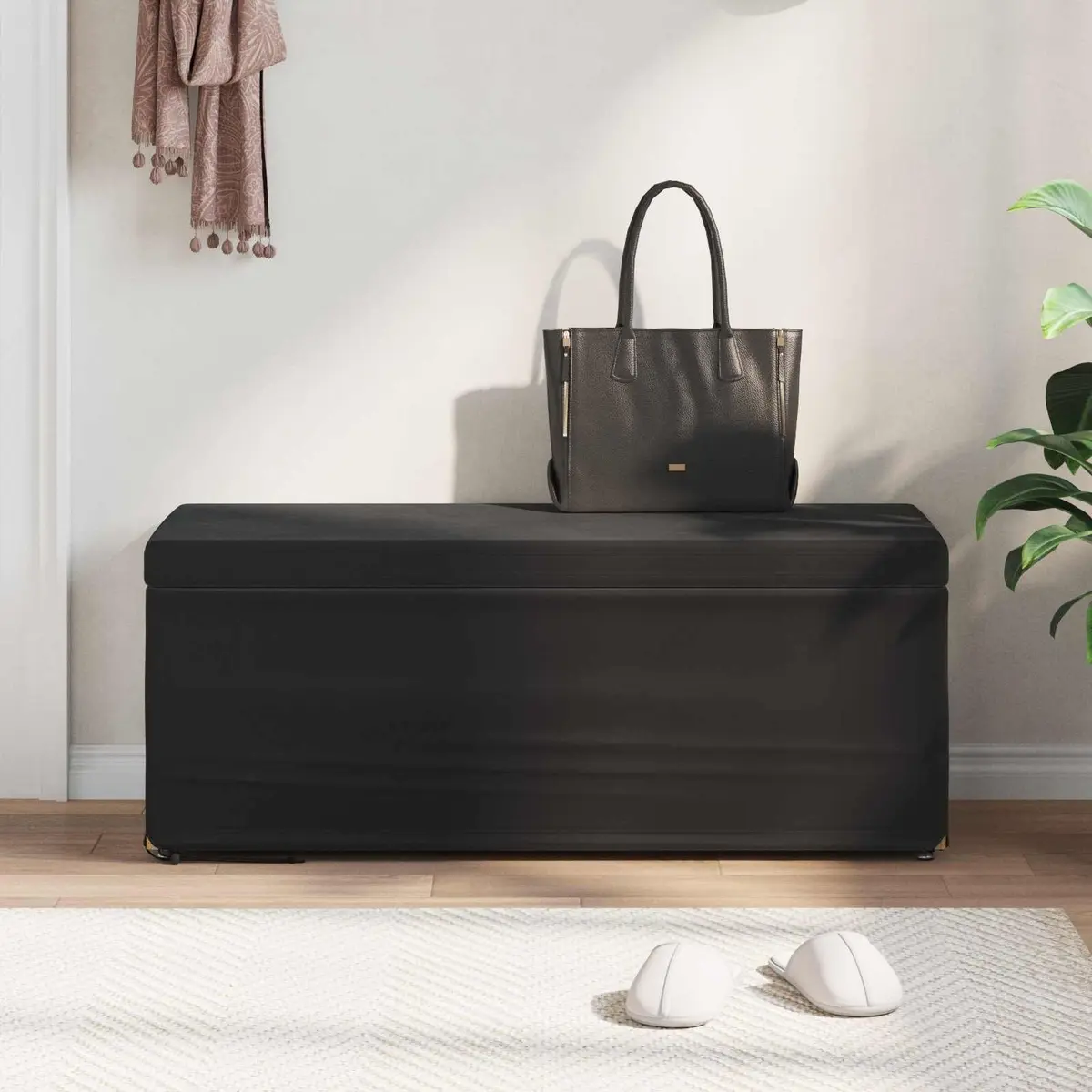Black Backless Bar Stool with Velvet Cushion