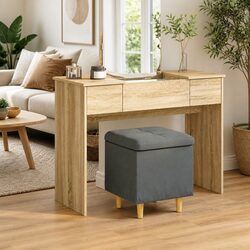 Comfortable Grey Tufted Storage Ottoman with Hidden Compartment