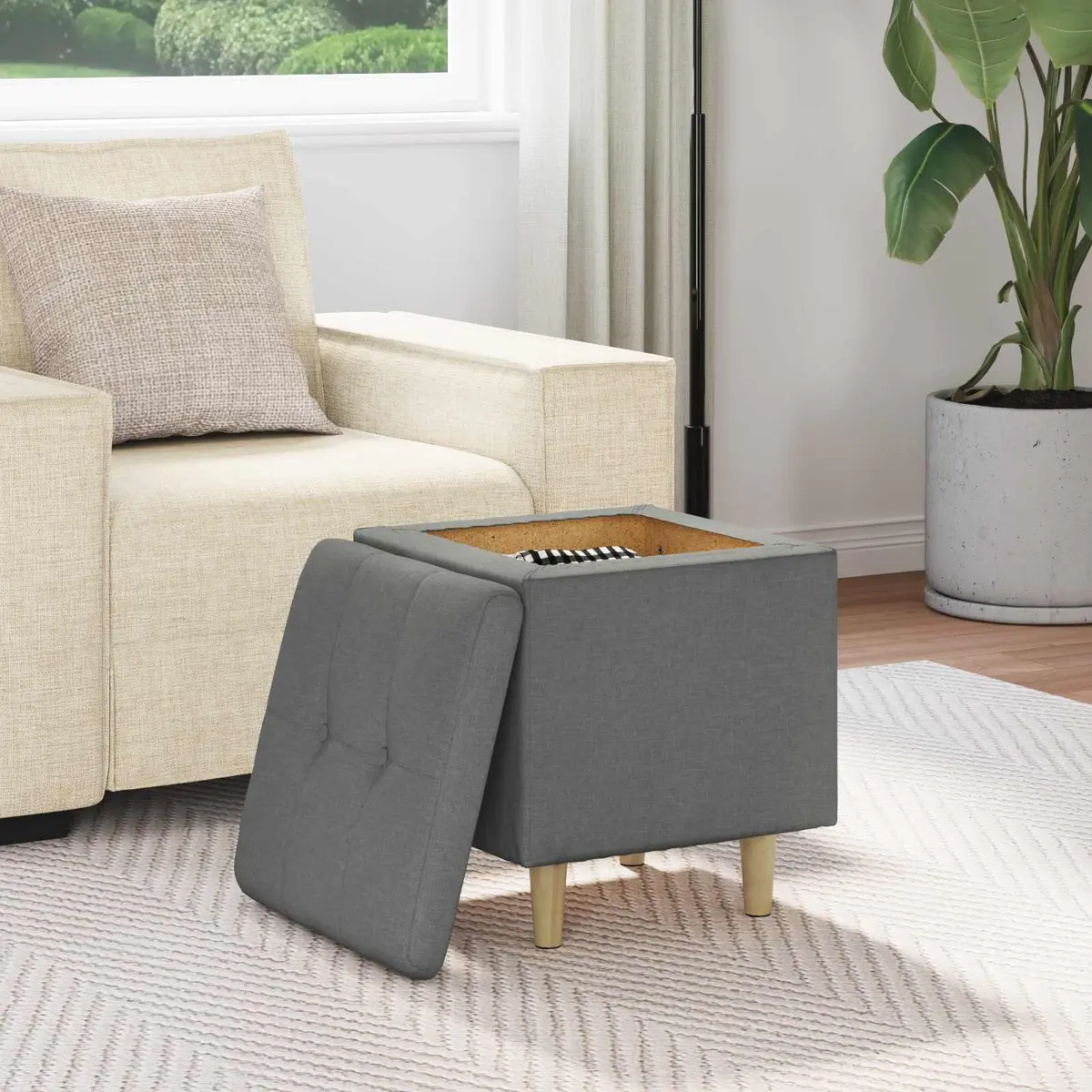 Grey Tufted Storage Ottoman with Hidden Compartment