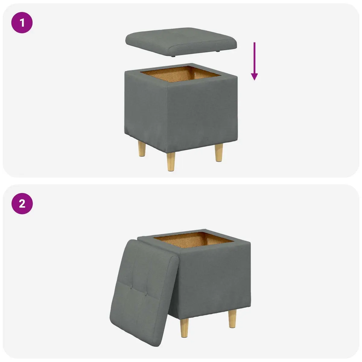 Grey Tufted Storage Ottoman with Hidden Compartment