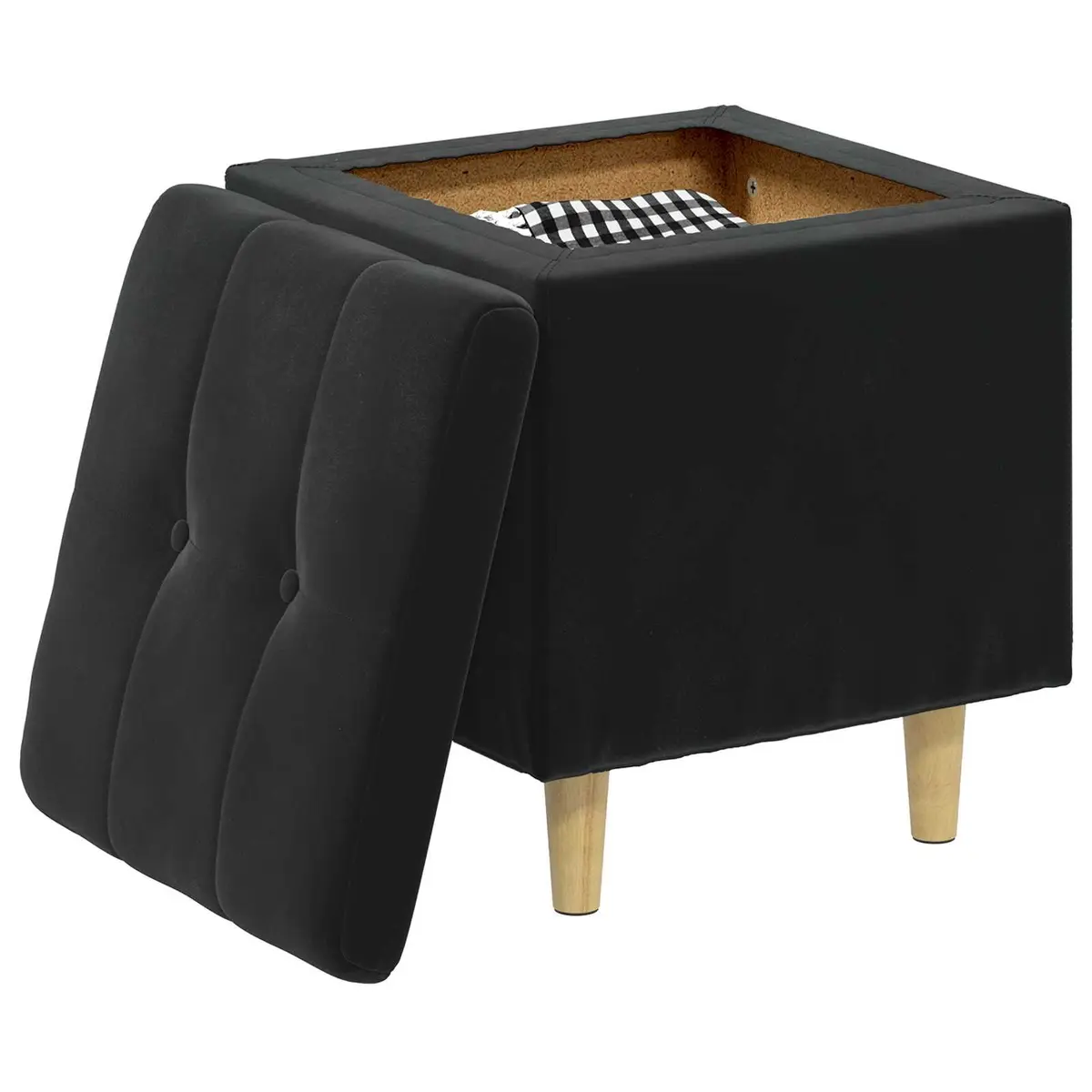 Storage Ottoman with Cushion Black Tufted Design Hidden Compartment Footrest