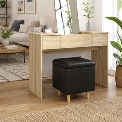 Black Tufted Storage Ottoman with Cushion for Comfort