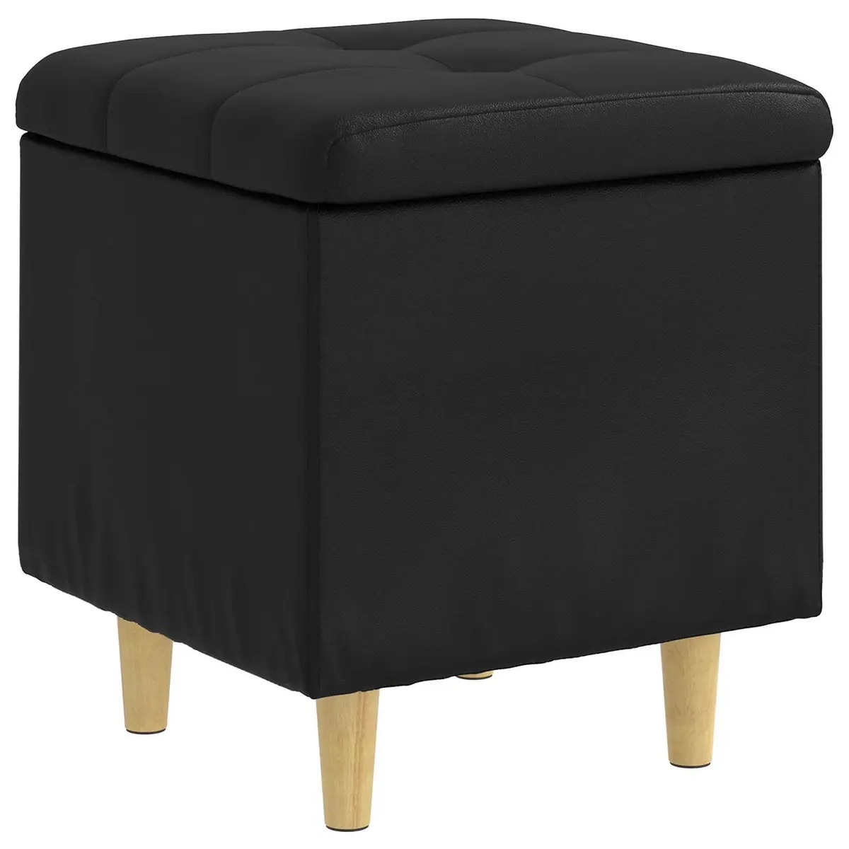 Black Tufted Storage Ottoman with Cushion for Comfort