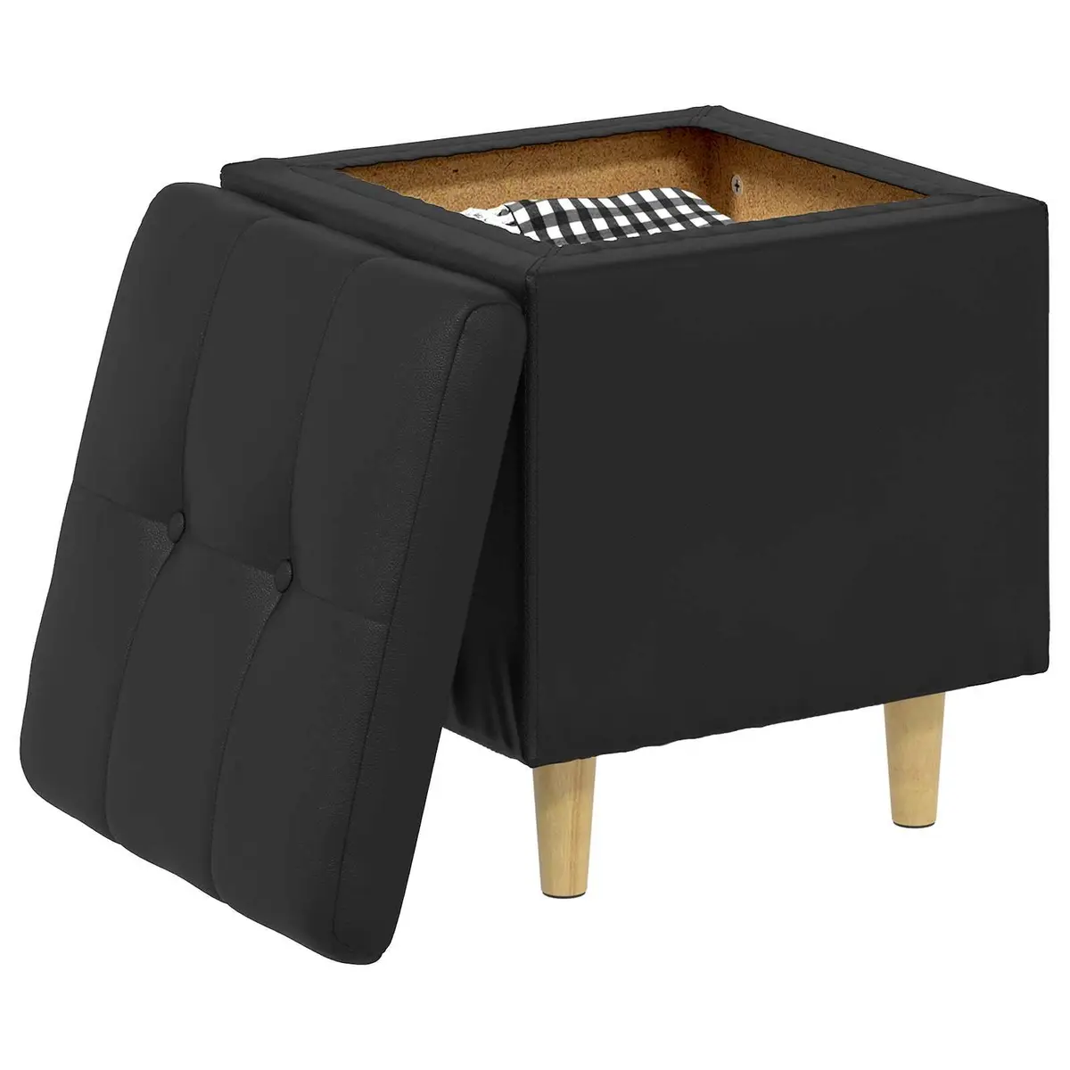 Black Tufted Storage Ottoman with Cushion for Comfort