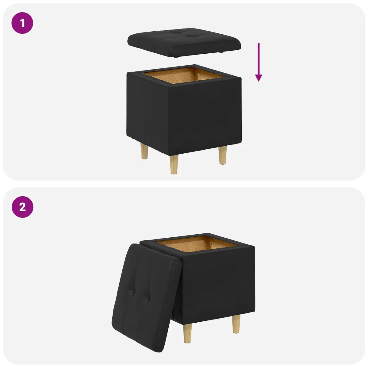 Black Tufted Storage Ottoman with Cushion for Comfort