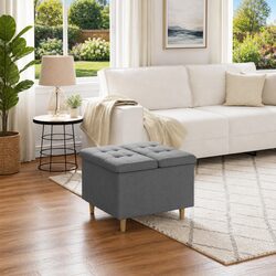 Grey Tufted Storage Ottoman with Hidden Compartment 60x60x45cm