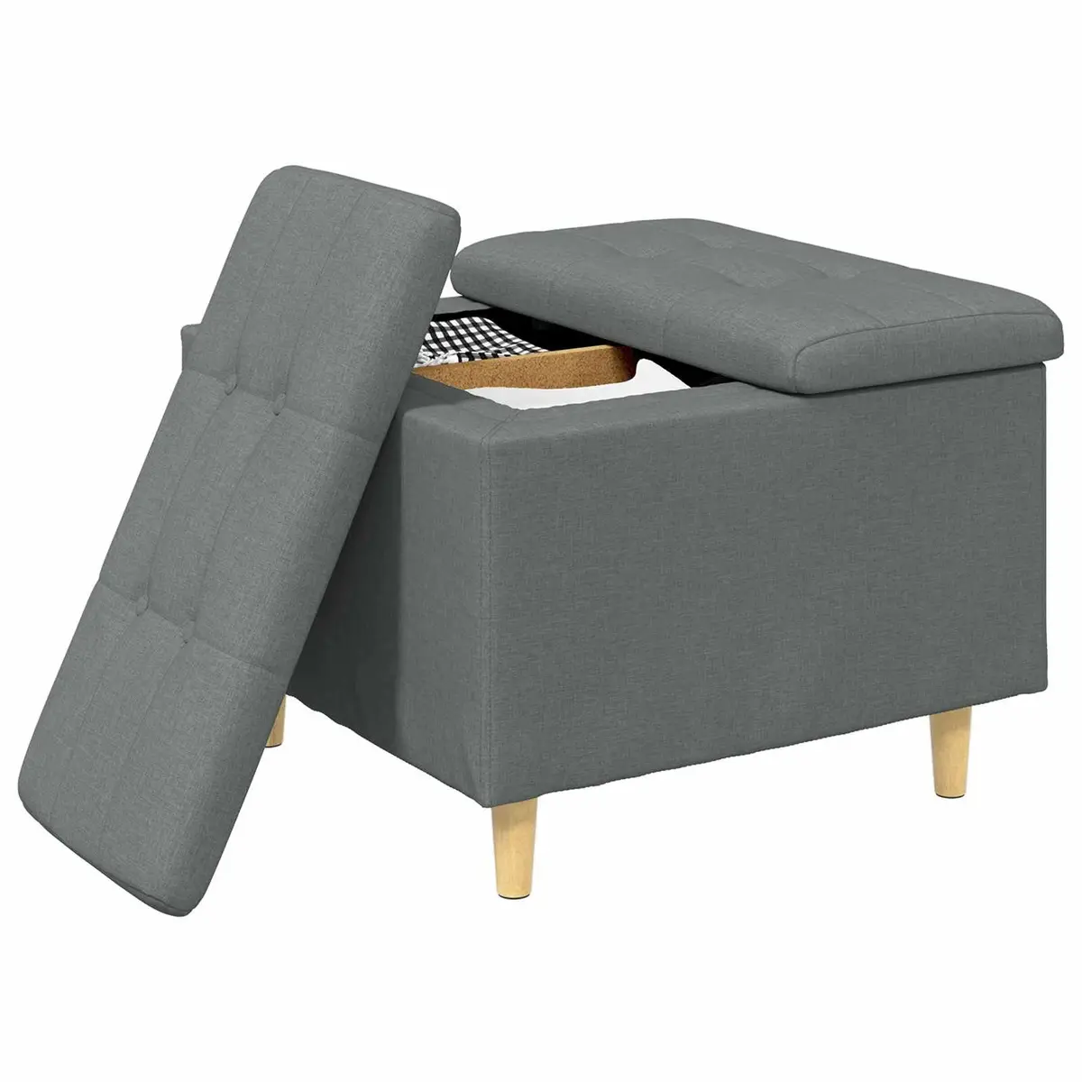 Grey Tufted Storage Ottoman with Hidden Compartment 60x60x45cm