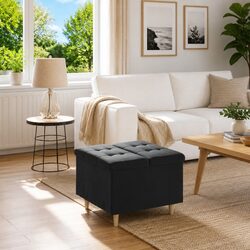 Elegant Black Velvet Storage Ottoman with Tufted Seat