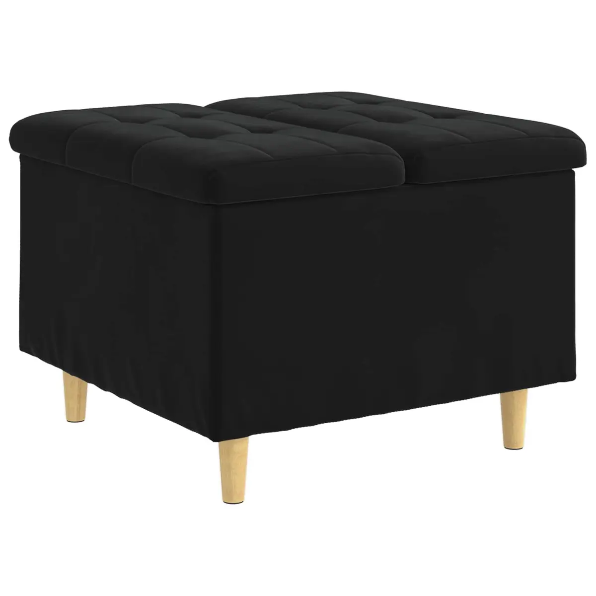 Black Velvet Storage Ottoman with Tufted Seat