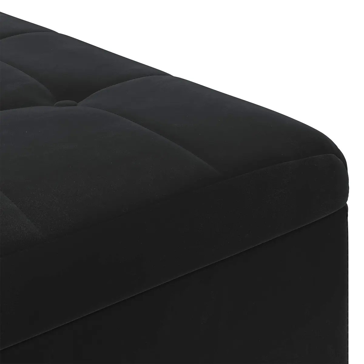 Black Velvet Storage Ottoman with Tufted Seat