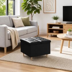 Black Tufted Storage Ottoman with Hidden Compartment