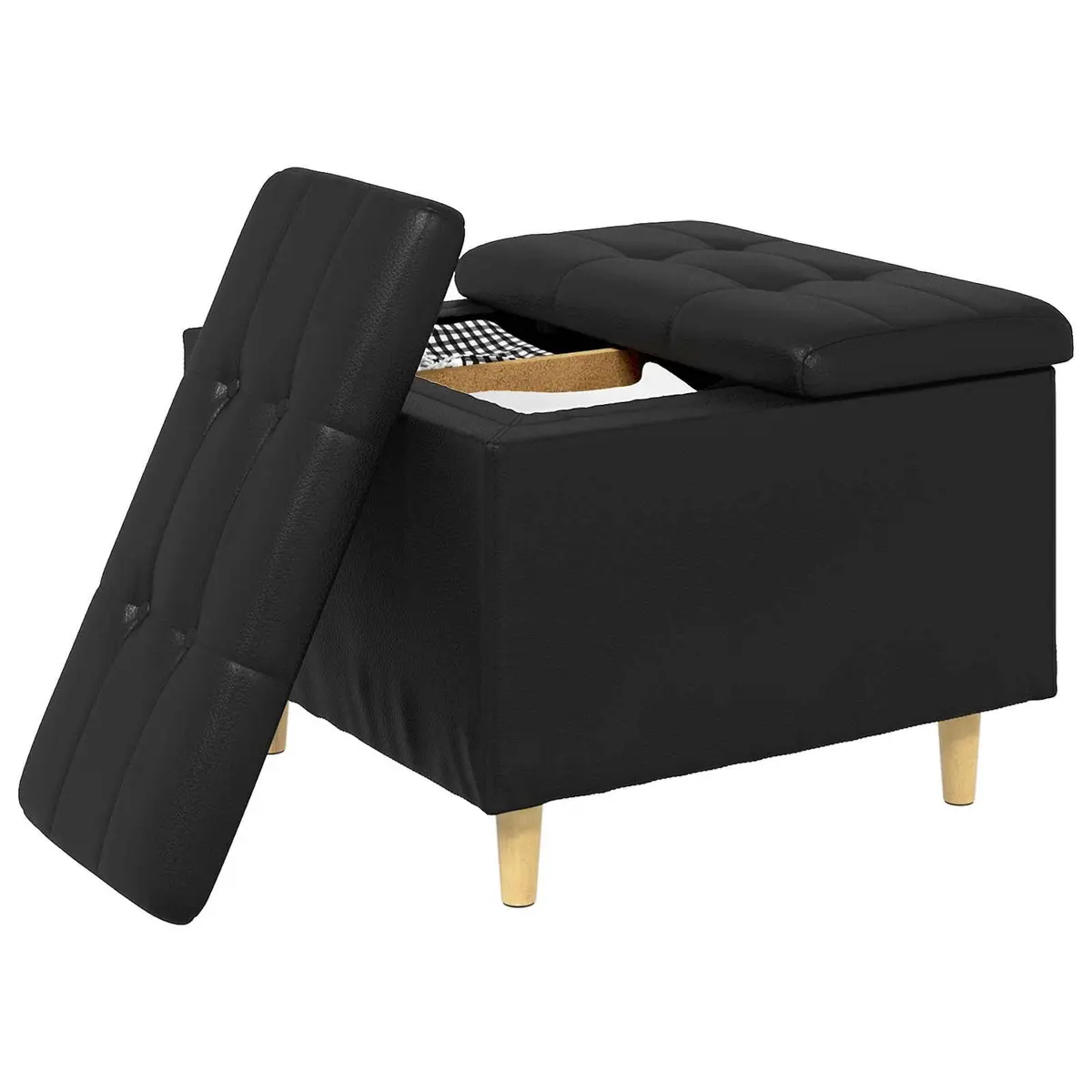 Black Tufted Storage Ottoman with Hidden Compartment