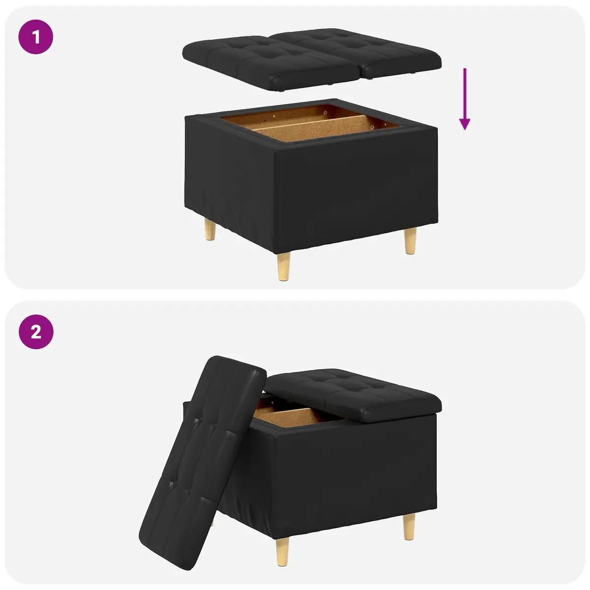 Black Tufted Storage Ottoman with Hidden Compartment
