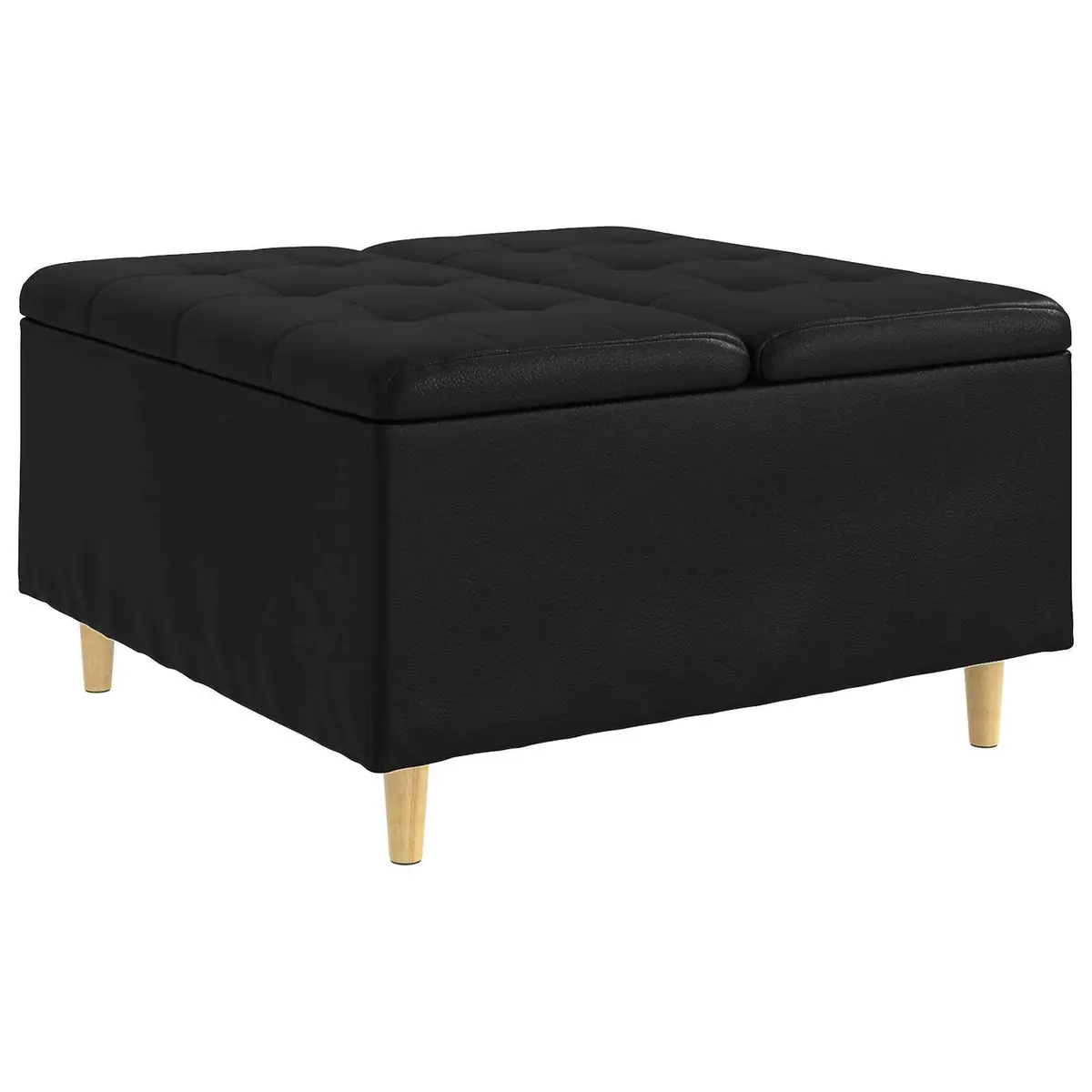 Black Tufted Storage Ottoman with Cushion