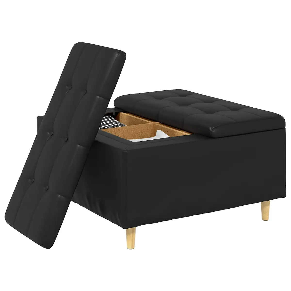 Black Tufted Storage Ottoman with Cushion