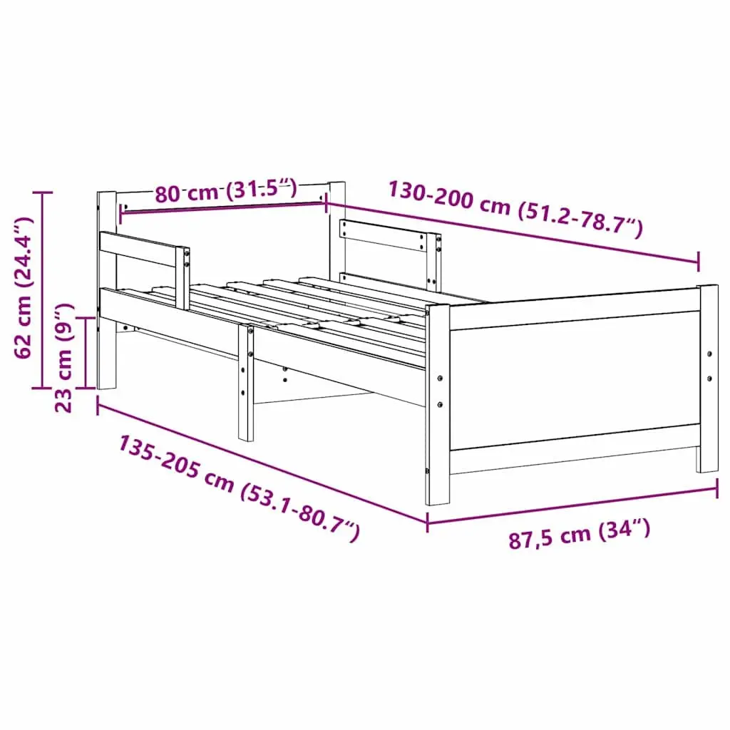 Solid Pine Wood Kids Bed Frame 80 x 200 cm