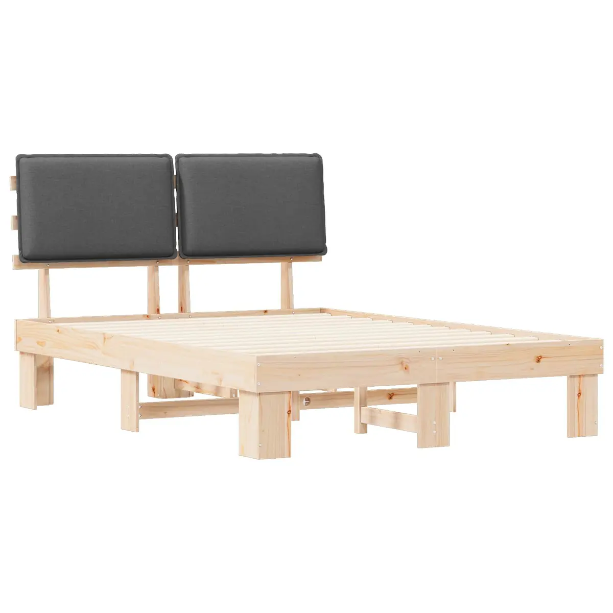 Bed Frame Upholstered Headboard Grey 150 x 200 cm Solid Pine Modern Furniture