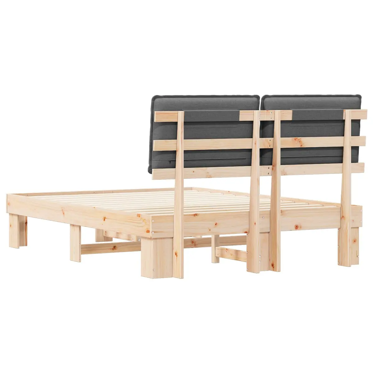 Bed Frame Upholstered Headboard Grey 150 x 200 cm Solid Pine Modern Furniture