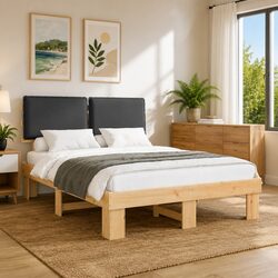 Comfortable Grey Upholstered Bed Frame 135 x 190 cm