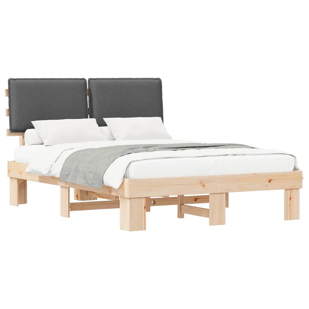 Grey Upholstered Bed Frame 135 x 190 cm