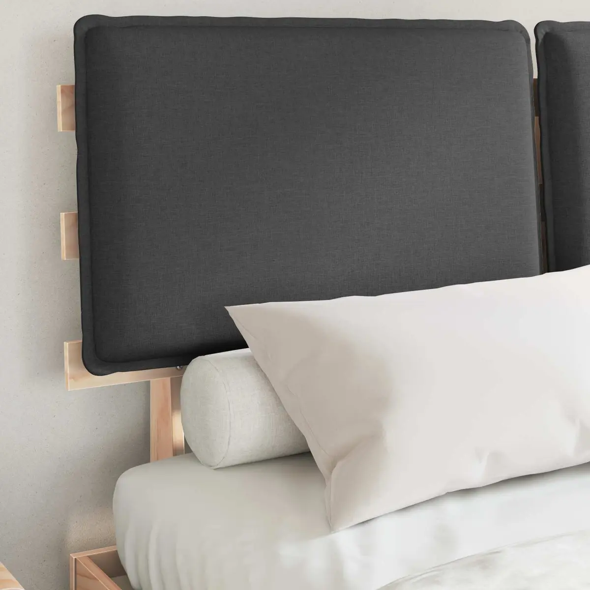 Grey Upholstered Bed Frame 135 x 190 cm