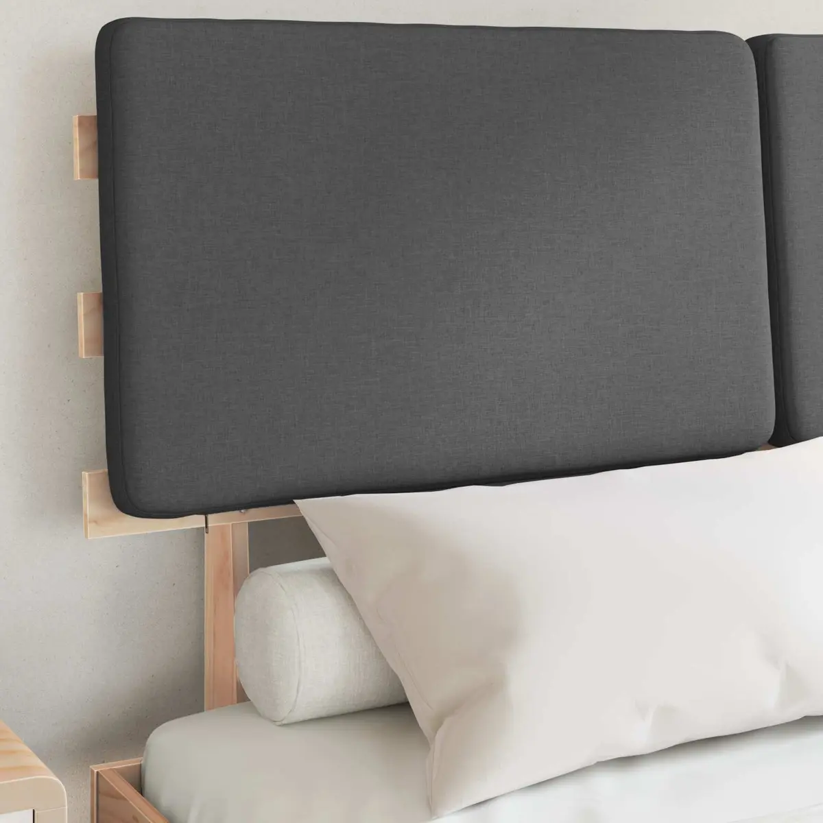 Upholstered Headboard Bed Frame Grey 150x200cm Solid Pine Wood Modern Bedroom Furniture