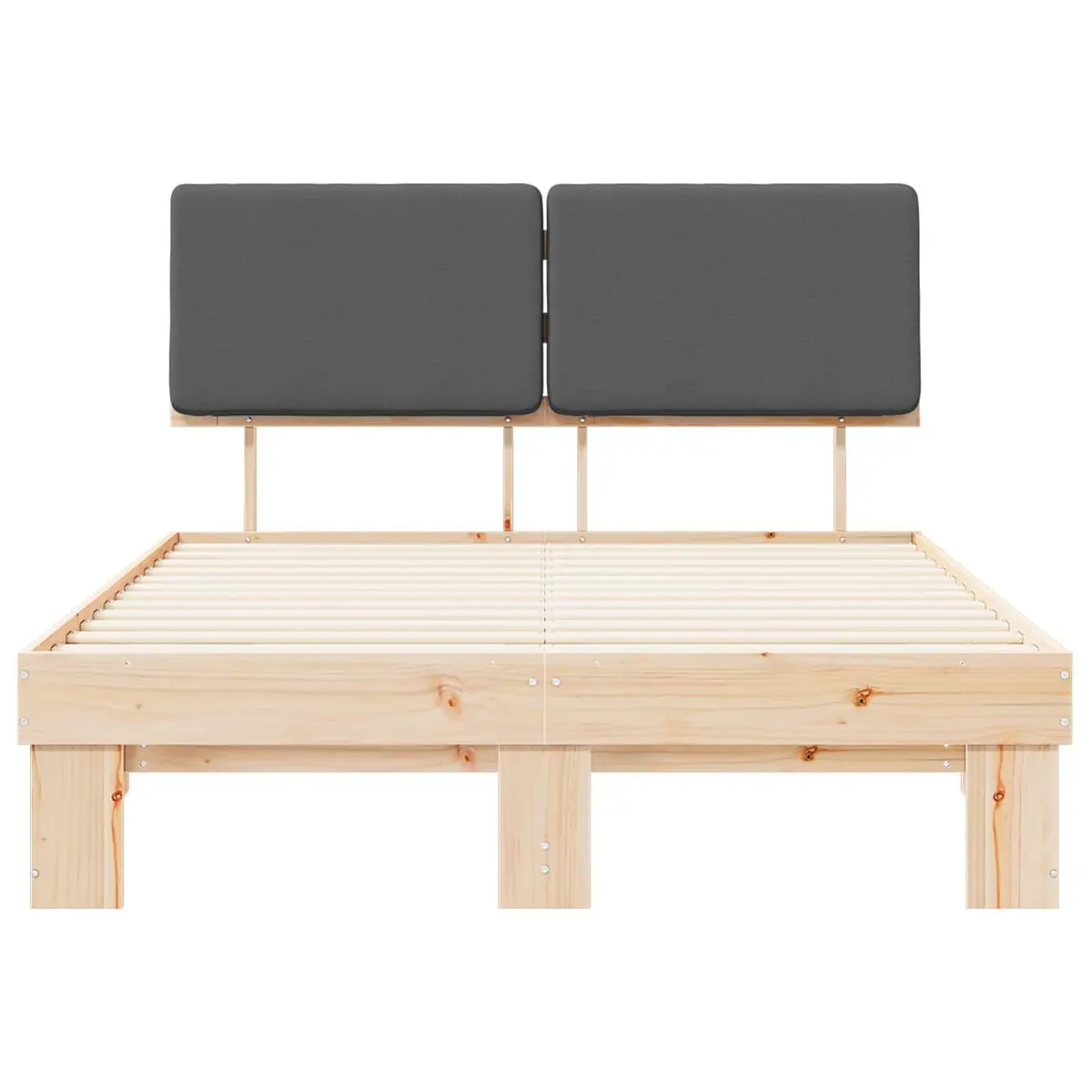 Upholstered Headboard Bed Frame Grey 150x200cm Solid Pine Wood Modern Bedroom Furniture