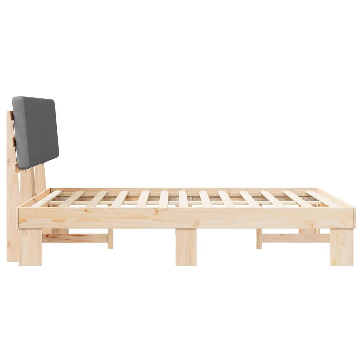 Upholstered Headboard Bed Frame Grey 150x200cm Solid Pine Wood Modern Bedroom Furniture