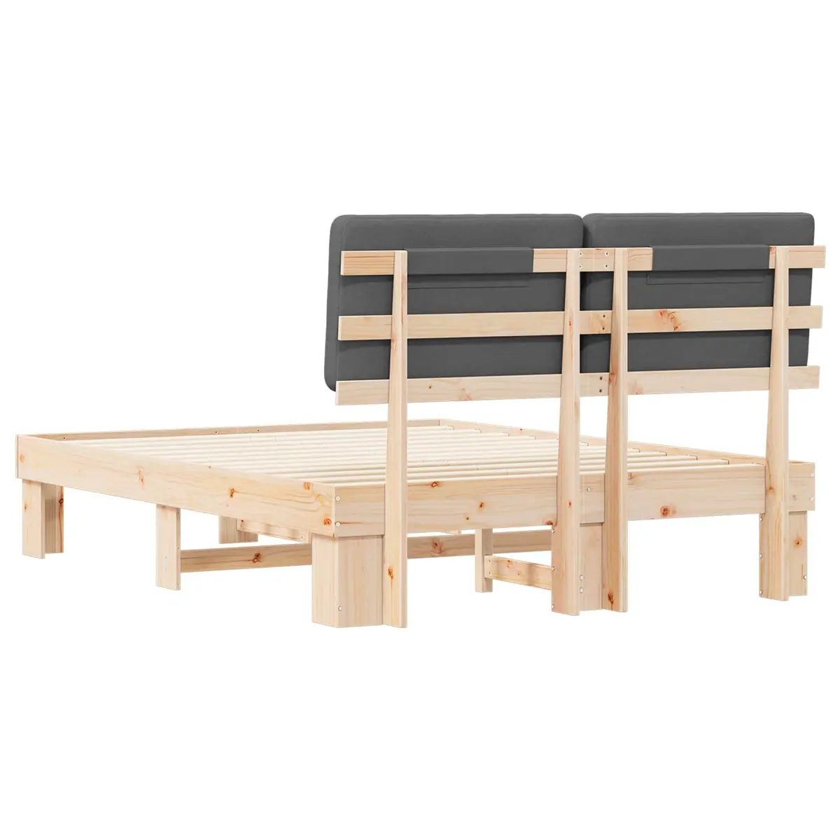Upholstered Headboard Bed Frame Grey 150x200cm Solid Pine Wood Modern Bedroom Furniture
