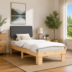 Grey Upholstered Bed Frame with Foam Headboard 90 x 190 cm