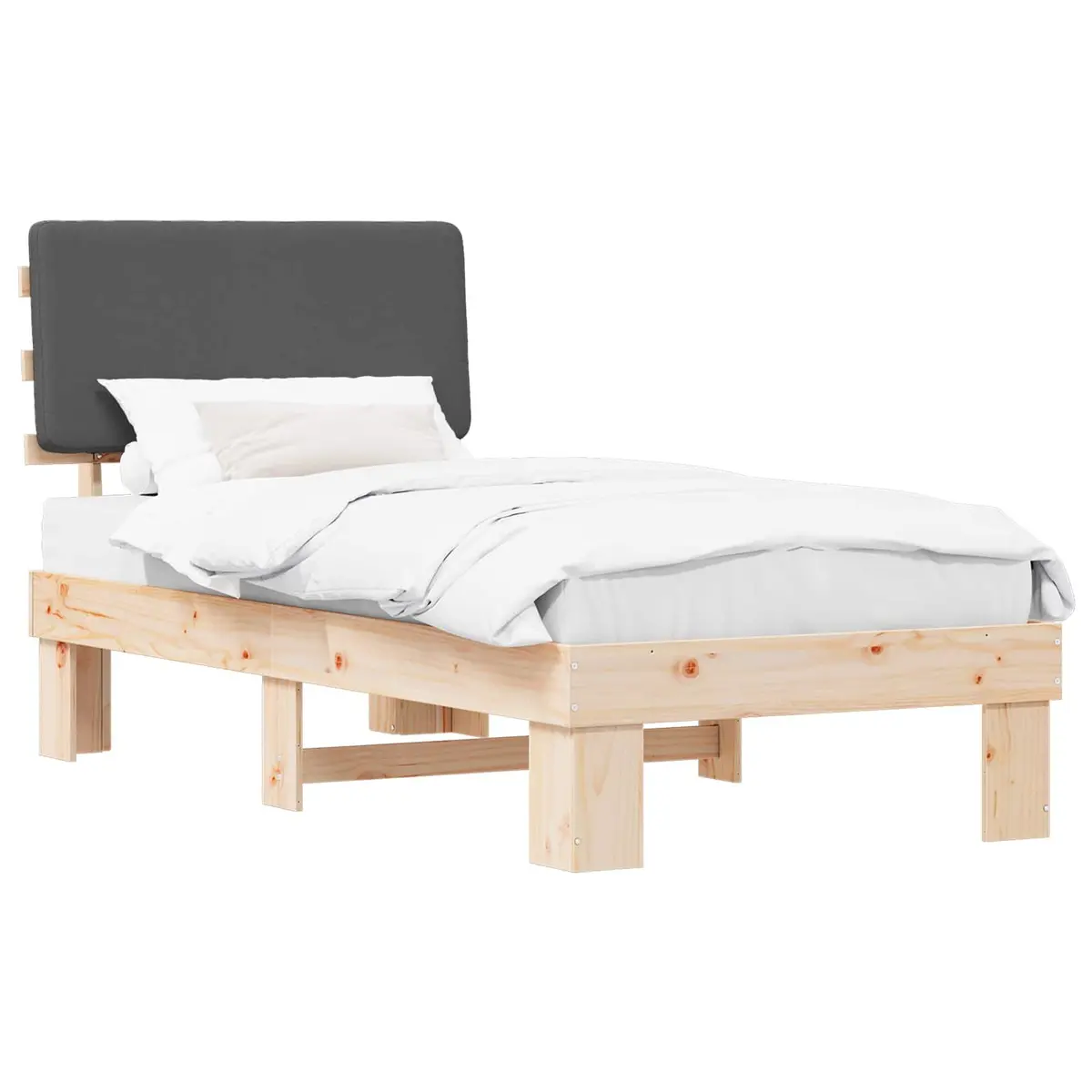 Grey Upholstered Bed Frame with Foam Headboard 90 x 190 cm