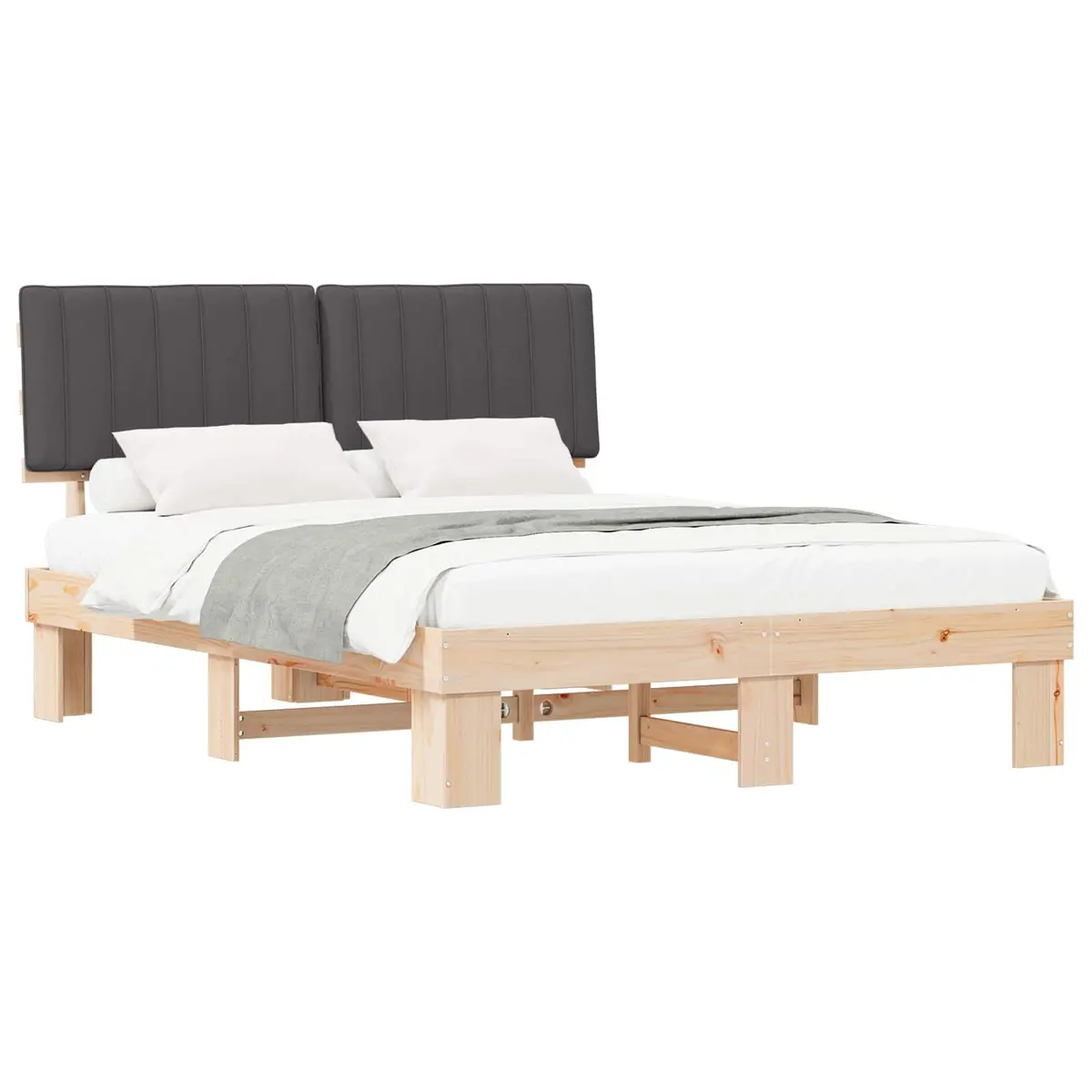 Wooden Bed Frame with Upholstered Headboard in Grey 150x200cm Modern Style