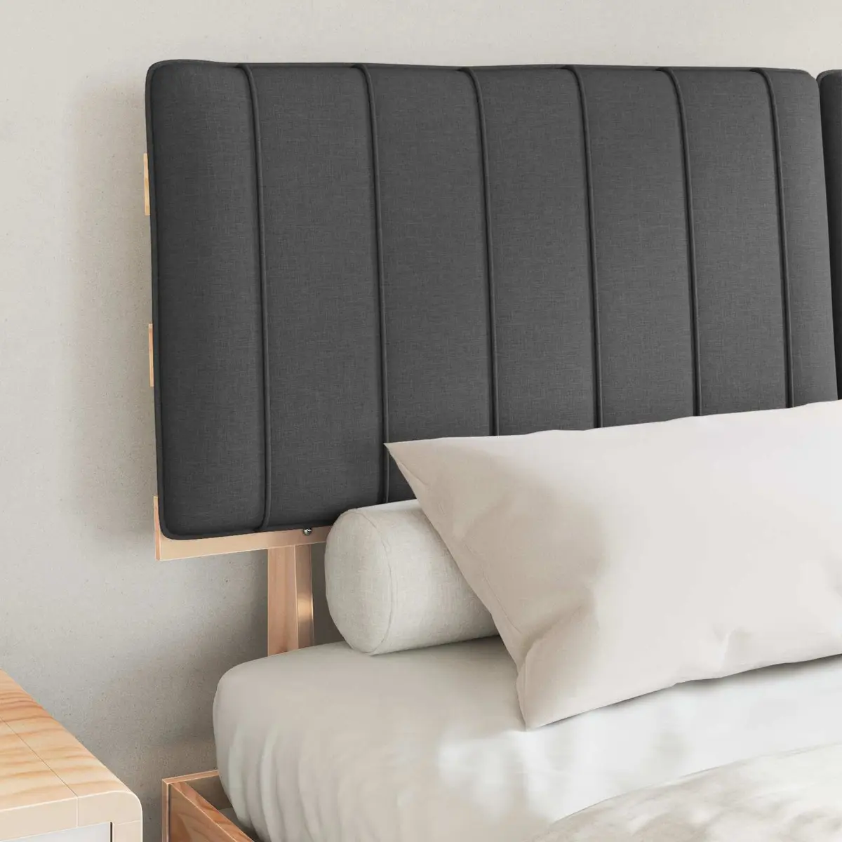 Wooden Bed Frame with Upholstered Headboard in Grey 150x200cm Modern Style