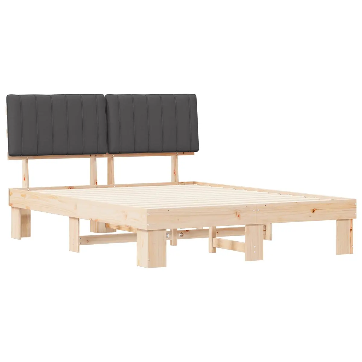 Wooden Bed Frame with Upholstered Headboard in Grey 150x200cm Modern Style